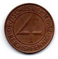 Allemagne -  4 Reichspfennig 1932 A TTB+ - 4 Reichspfennig