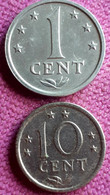 2 X NEDERLANDSE ANTILLEN : 1 CENT 1983 KM 8a + 10 CENT 1971 KM 10 Br.UNC - Antilles Néerlandaises