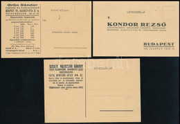 Cca 1930-40 össz. 3 Db Reklám Levelezőlap: Kondor Rezső Redőnygyára, Bp., Válasz Levelezőlap Résszel+ Grün Sándor Fornér - Werbung