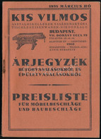 1935 Kis Vilmos Asztaloskellékek Vasáruraktára árjegyzék Bútorvasalatokról és épületvasalatokról, Bp., Dohány-u.. 96p. S - Werbung
