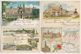 12 Db RÉGI Hosszúcímzéses Külföldi Város Képeslap, Több Lithoval / 12 Pre-1900 European Town-view Postcards, Many Litho - Ohne Zuordnung