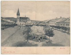 ** T3 Bártfa, Bardiov, Bardejov; Fő Tér. Divald Adolf 181. Kihajtható Panorámalap / Main Square. Folding Panoramacard (k - Ohne Zuordnung