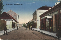 * T2/T3 Érsekújvár, Nové Zámky; Komáromi út, Stern Jakab üzlete. Vasúti Levelezőlapárusítás 445. / Street View, Shops (E - Ohne Zuordnung