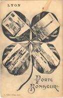 T2/T3 Lyon, Porte Bonheur / Multi-view Greeting Card With Four-leaf Clover. Art Nouveau (fl) - Unclassified