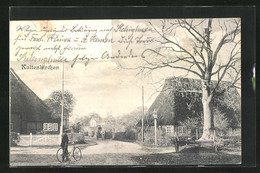 AK Kaltenkirchen, Ortspartie Und Mann Mit Fahrrad, Im Hintergrund Pferdewagen - Kaltenkirchen
