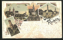 Lithographie Rochlitz, Schloss, Marktplatz Und Kriegerdenkmal - Rochlitz