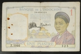 French Indochina Indo China Indochine Vietnam Cambodia 1 Piastre VF Banknote Note / Billet - Pick # 54a Laos Text - Indochine