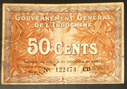 French Indochine Indochina Vietnam Viet Nam Laos Cambodia 50 Cents VF Banknote Note 1939 - Pick # 87e / 2 Photos - Indochina