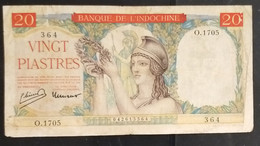 French Indochine Indochina Vietnam Viet Nam Laos Cambodia 20 Piastres VF Banknote Note 1949 - Pick # 81 / 02 Photos - Indochine