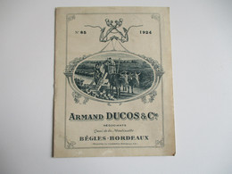 Begles Bordeaux Armand Ducos Negociant Vin Tarif 1924  Carte Commerciale - 1900 – 1949