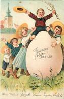 JOYEUSES PAQUES - Enfants Et œuf, Carte Gaufrée. - Easter