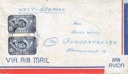 CANADA - AIRMAIL 1957 > GUNZENHAUSEN/DE /QF 296 - Brieven En Documenten