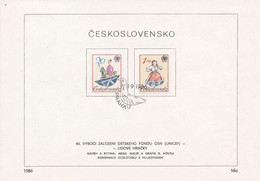 Czechoslovakia / First Day Sheet (1986/16a) Praha: 40th Anniv. Children's Fund UNICEF (Folk Toys); Painter: B. Housa - Dolls