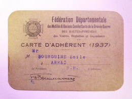 2021 - 2033  Fédération Départementale Des Mutilés Et Combattants De La Grande Guerre :  CARTE D'ADHERENT 1937  H-P  XXX - Non Classés