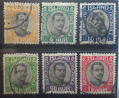 ISLAND ISLANDE SERVICE  1920  Christian X, 6 Timbres Yvert No 33,34,36,38,39,39A ,obl TB - Servizio