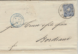 1876- Lettre D'HAMBURG Pour Bordeaux  Affr. Michel N°34 Entrée Type 5 ALLEMAGNE / PAG.PARIS - Marques D'entrées