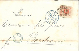 1885- Lettre De STOCKHOLM  Pour Bordeaux Affr. Y & T N°21 + Entrée Cad Bleu PARIS / ETRANGER Avec Fraction De Levée - Entry Postmarks