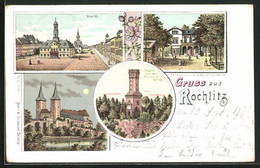 Lithographie Rochlitz, Markt, Restauration A. D. Rochlitzer Berge, Schloss, Thurm Auf Dem Rochlitzer Berg - Rochlitz