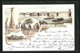 Lithographie Wittenberge, Elbbrücke, Lenzener Strasse, Hafen - Wittenberge