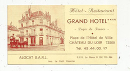 Carte De Visite , Hôtel-restaurant , GRAND HOTEL ,72 , CHATEAU DU LOIR , Plan , 2 Scans - Visitenkarten