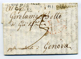 Lettre De BOLOGNA + Marque D'entrée ITALIE PAR GENES + Transit Par MILANO / Au Verso Marque D'arrivée Propre à GENOVA - 1801-1848: Precursors XIX