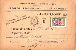 VALEURS RECOUVREES .FIANARANTSOA . 1929 - Cartas & Documentos