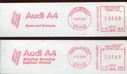 64525 Germany, 2  Fragments !! Cuts Red Meter Freistempel Ema,1998 Ingolstadt AUDI A4 - Marcofilia - EMA ( Maquina De Huellas A Franquear)