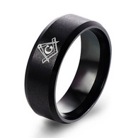 USA Stainless Steel Ring Black Titanium Coating - Freemasonry Inscription - Diameter 18mm - NEW - Anelli