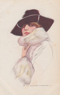 Nanni Artist Image, Woman Wears Black Hat White Coat And Fur Trim, C1910s/20s Vintage Series #398-6 Postcard - Nanni