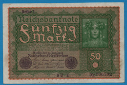 DEUTSCHES REICH 50 Mark  24.06.1919 Série RU A # 706702  P# 66 Reihe 1 - 50 Mark