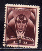 ROMANIA  ROMANA 1932 POSTAL TAX STAMPS AVIATION FUND HEAD OF AVIATOR LEI 1L USATO USED OBLITERE' - Steuermarken