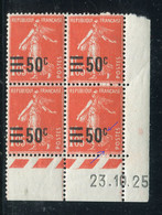 Variété - N° 225 1ex Pied Coloré + G Au Lieu De C Dans Bloc 4 Coin Daté - Neufs ** - V 836 - Variétés: 1950-59 Neufs