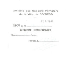 Reçu De Membre Honoraire , Amicale Des SAPEURS POMPIERS De POITIERS , 1972 - Zonder Classificatie