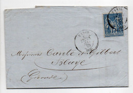 - Lettre COMPTOIR Vve LYON ALEMAND, PARIS Pour BLAYE (Gironde) 28 MAI 1879 - 15 C. Bleu Type Sage II - - 1877-1920: Semi Modern Period