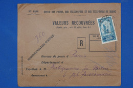 T26 MAROC BELLE CARTE VALEURS RECOUVREES 1927   PARIS FRANCE + AFFRANCHISSEMENT INTERESSANT - Covers & Documents