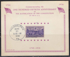 Etats Unis 1938 Carte 1er Jour Avec N° 403 Ratification Constitution.CAD Philadelpia 21 Juin 1938. - Cartes Souvenir