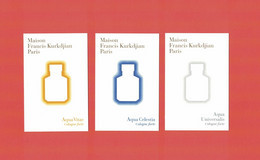 3 Cartes Parfumées   AQUA VITAE AQUA UNIVERSALIS AQUA CELESTIA   MAISON FRANCIS KURKDJIAN  RECTO VERSO - Modernes (à Partir De 1961)