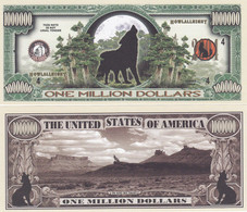 USA 'Howling Wolf' 1 Million Dollar Novelty Banknote - Wildlife Series - UNC & CRISP - Otros – América
