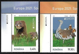 RUMANIA /ROMANIA / RUMÄNIEN  -EUROPA 2021 -ENDANGERED NATIONAL WILDLIFE"- SERIE De 2 V. - CH - EUR - 2021