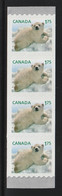 CANADA 2011 Definitives / Young Wildlife / Polar Bear S/ADH: Strip Of 4 Stamps UM/MNH - Coil Stamps