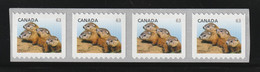 CANADA 2013 Definitives / Young Wildlife / Woodchucks 63c S/ADH: Strip Of 4 Stamps (Sideways) UM/MNH - Coil Stamps