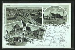 Lithographie Coswig, Friederikenstrasse, Breiter Weg, Bahnhof - Coswig