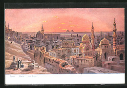 Künstler-AK Friedrich Perlberg: Cairo, Blick über Die Stadt Hin Zu Den Pyramiden Zur Abenddämmerung - Perlberg, F.
