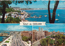 CARTOLINA  SALUTI DA CAGLIARI,SARDEGNA,ISOLA,BELLA ITALIA,MARE,SOLE,SPIAGGIA,BAGNI,ESTATE,VACANZA,BARCHE,VIAGGIATA 1971 - Cagliari