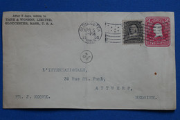 T29 ETATS UNIS USA BELLE LETTRE DEVANT 1906 GLOUCESTER FOR ANTWERP BELGIUM + AFFRANCH . INTERESSANT - Storia Postale