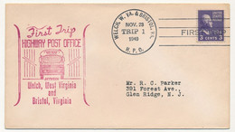 Etats Unis - First Trip Highway Post Office - Welch, West Virginia And Bristol, Virginia - 23 Nov 1949 - Lettres & Documents