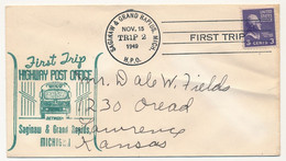Etats Unis - First Trip Highway Post Office - SAGINAW & GRAND RAPIDS, MICHIGAN - 15 Nov 1949 - Brieven En Documenten