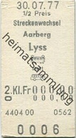 Schweiz - Streckenwechsel Aarberg Lyss Bahn Statt Bus - Fahrlarte 2. Klasse 1/2 Preis 1977 Fr. 00.00 - Europe