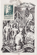 ALGERIE 1948 CARTE JOURNEE DU TIMBRE SIDI BEL ABBES - Lettres & Documents