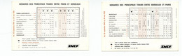 SNCF / Horaires Chemins De Fer Paris - Bordeaux / Du 28/09/1969 Au 30/05/1970 - Railway